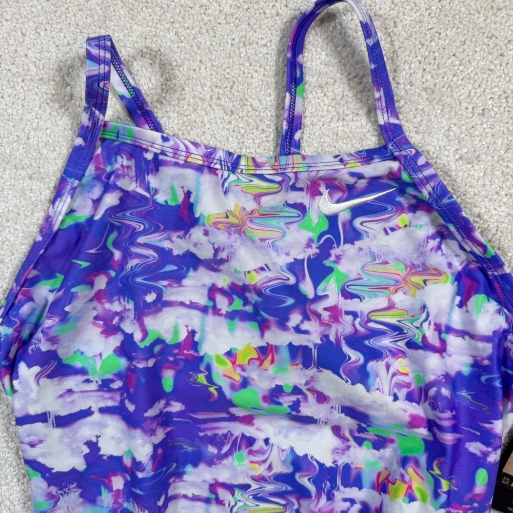 Nike Hydrastrong Swimsuit Women 36/10‎ Purple Multi One Piece Swim NESSE017 - Picture 2 of 5